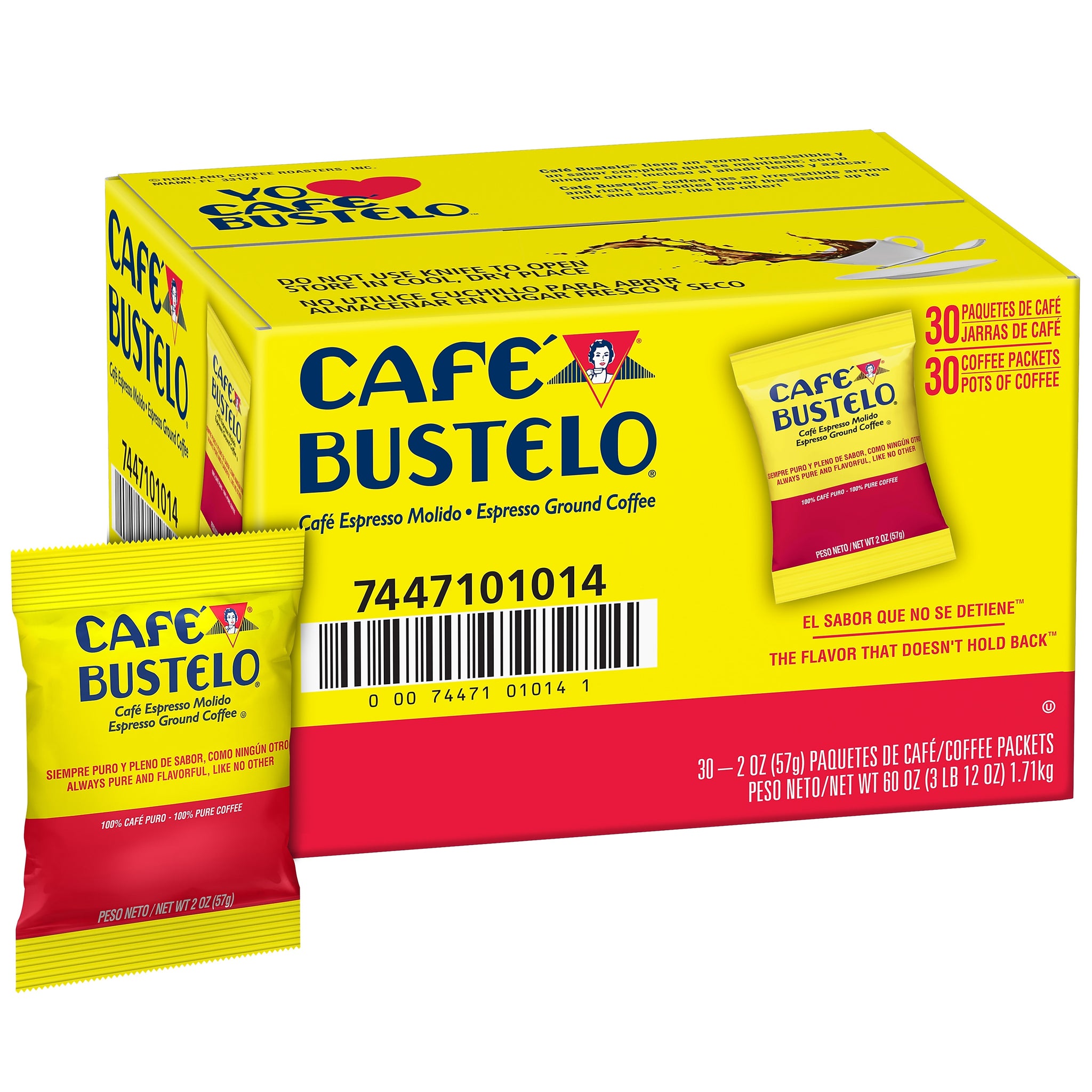 Cafe Bustelo Ground Coffee Fraction Packs, Espresso Roast, 2 oz., 30/Carton