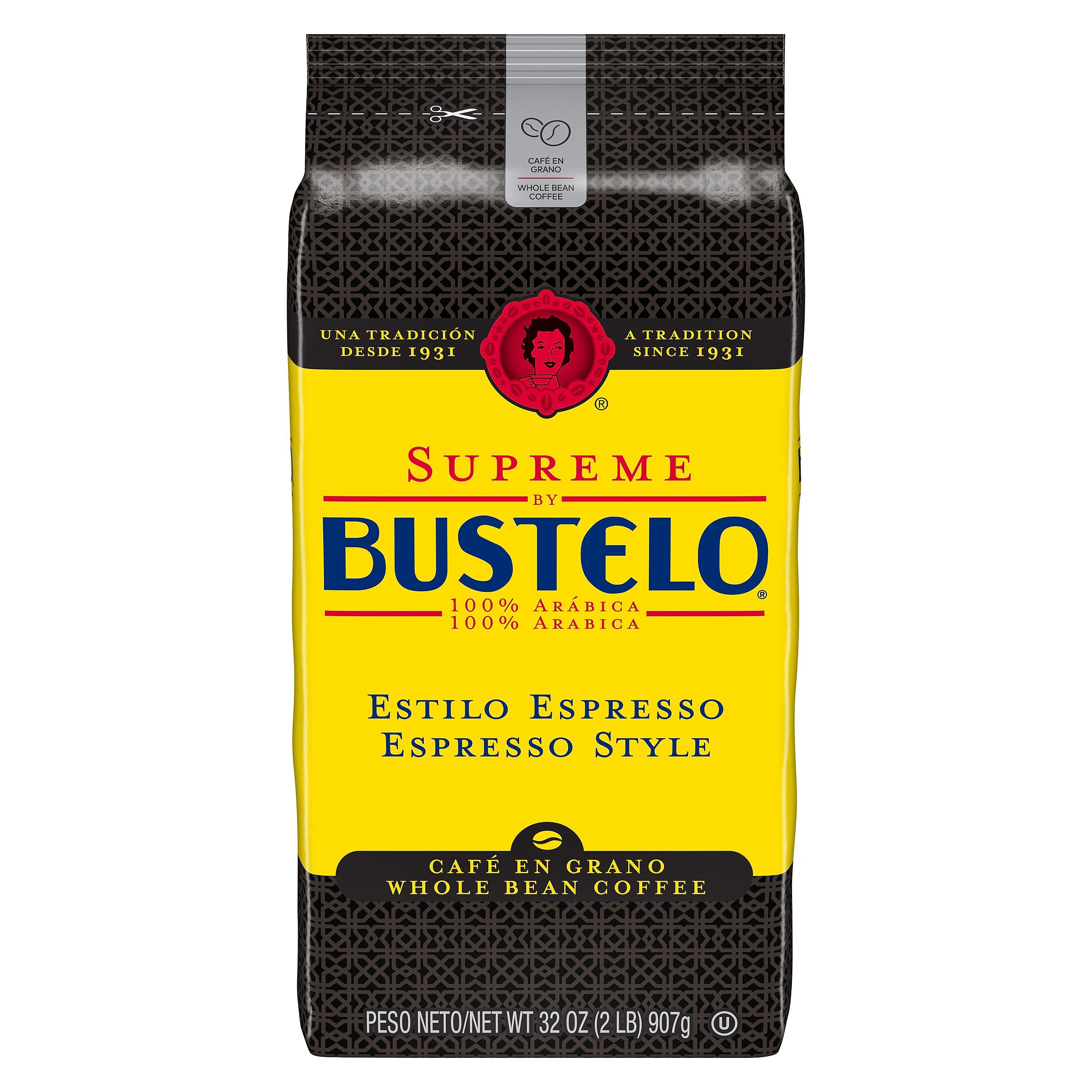 Cafe Bustelo Supreme Espresso Caffeinated Whole Bean Coffee, Dark Roast, 32 oz., Each