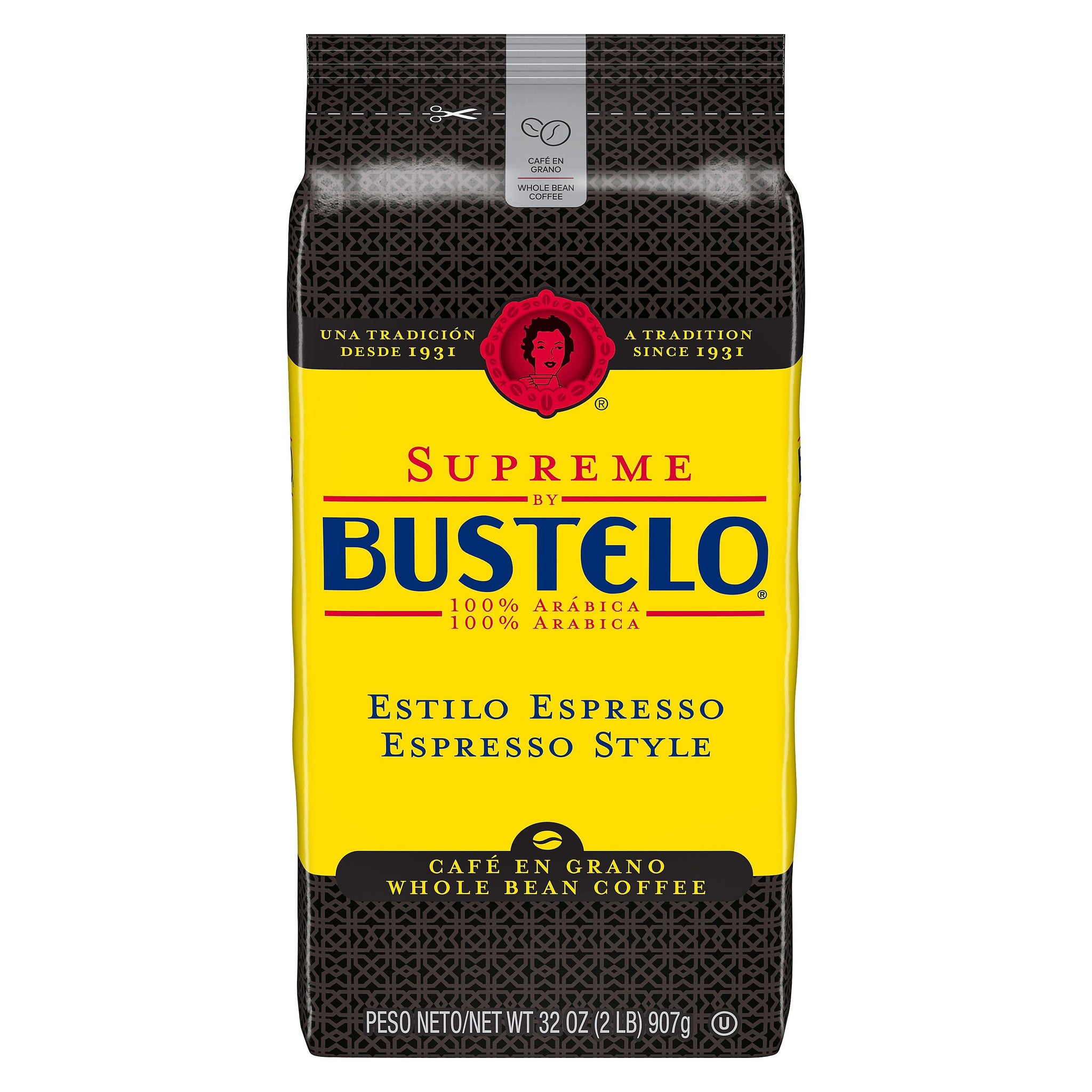 Cafe Bustelo Supreme Espresso Caffeinated Whole Bean Coffee, Dark Roast, 32 oz., Each