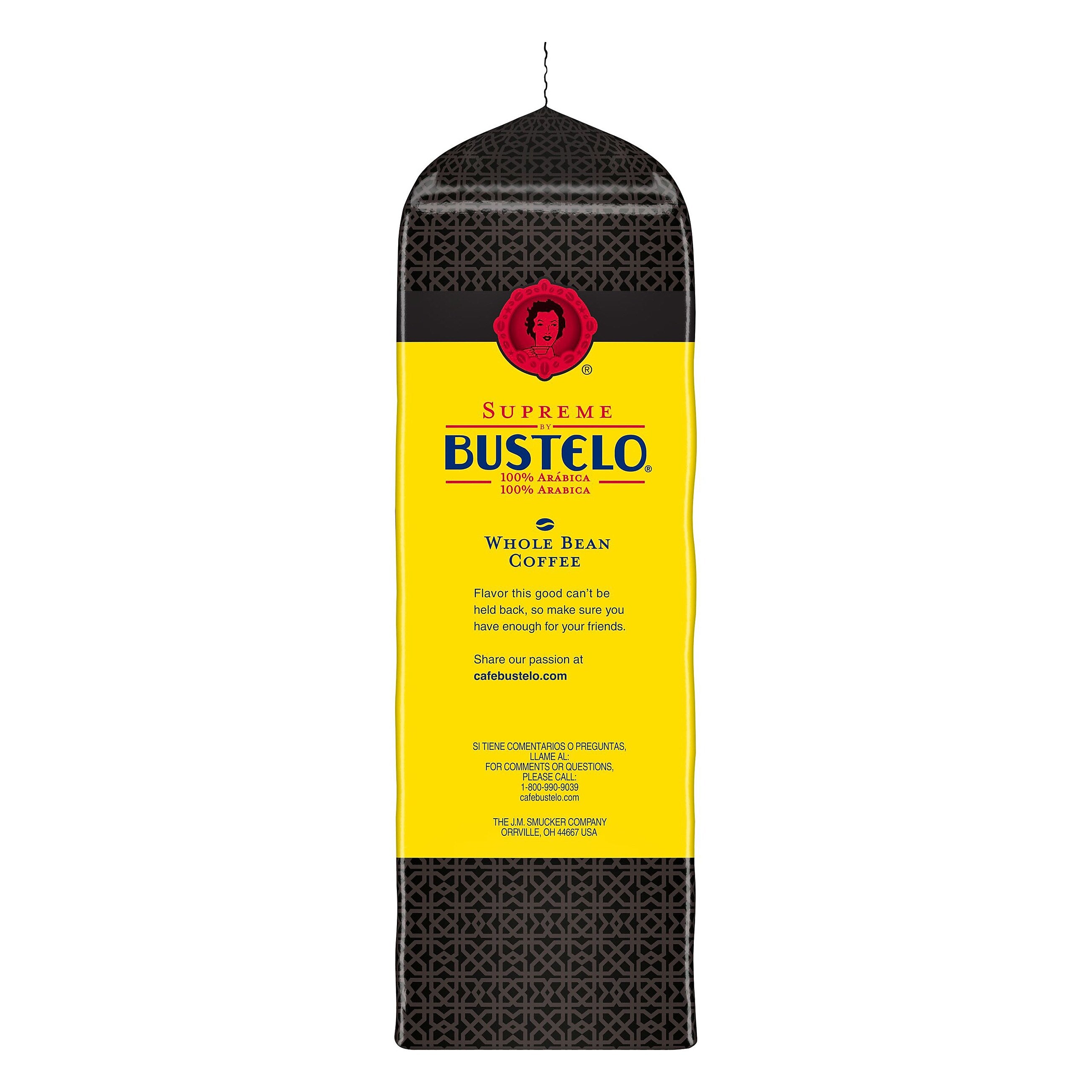 Cafe Bustelo Supreme Espresso Caffeinated Whole Bean Coffee, Dark Roast, 32 oz., Each