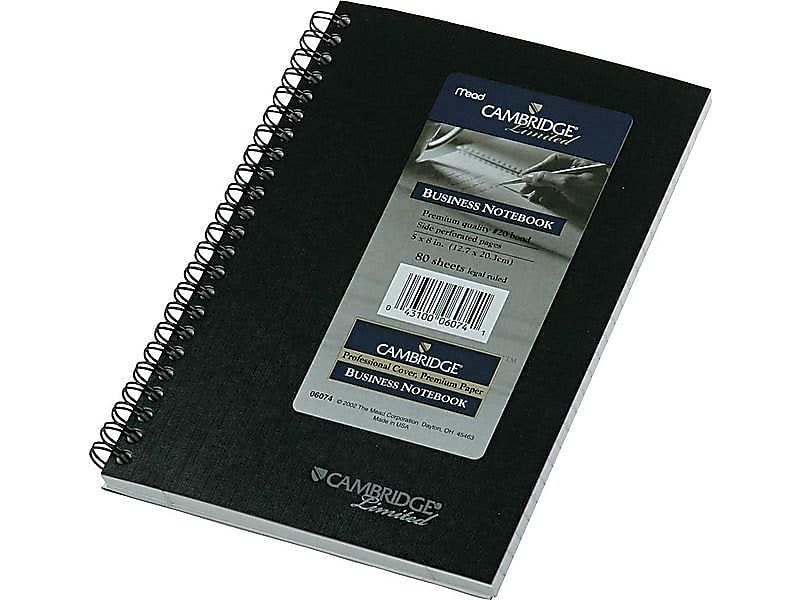 Cambridge 1-Subject Notebooks, 5" x 8", Wide Ruled, 80 Sheets, Black