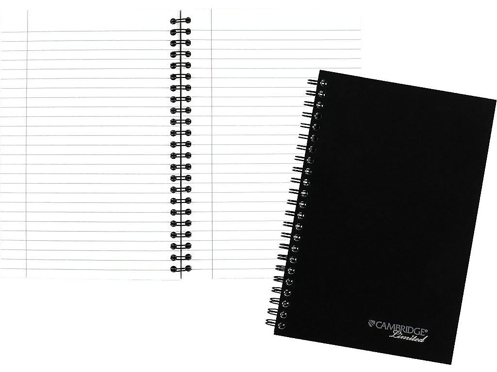 Cambridge 1-Subject Notebooks, 5" x 8", Wide Ruled, 80 Sheets, Black