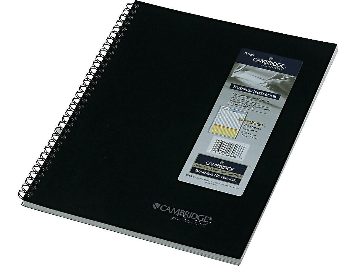 Cambridge 1-Subject Professional Notebooks, 8.5" x 11", Wide Ruled, 80 Sheets, Black