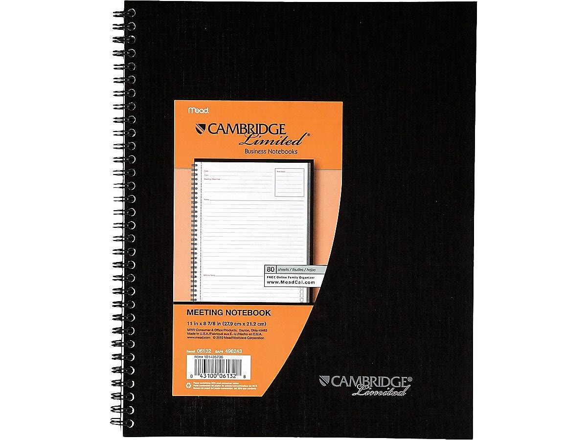 Cambridge 1-Subject Professional Notebooks, 8.88" x 11", Wide Ruled, 80 Sheets, Black