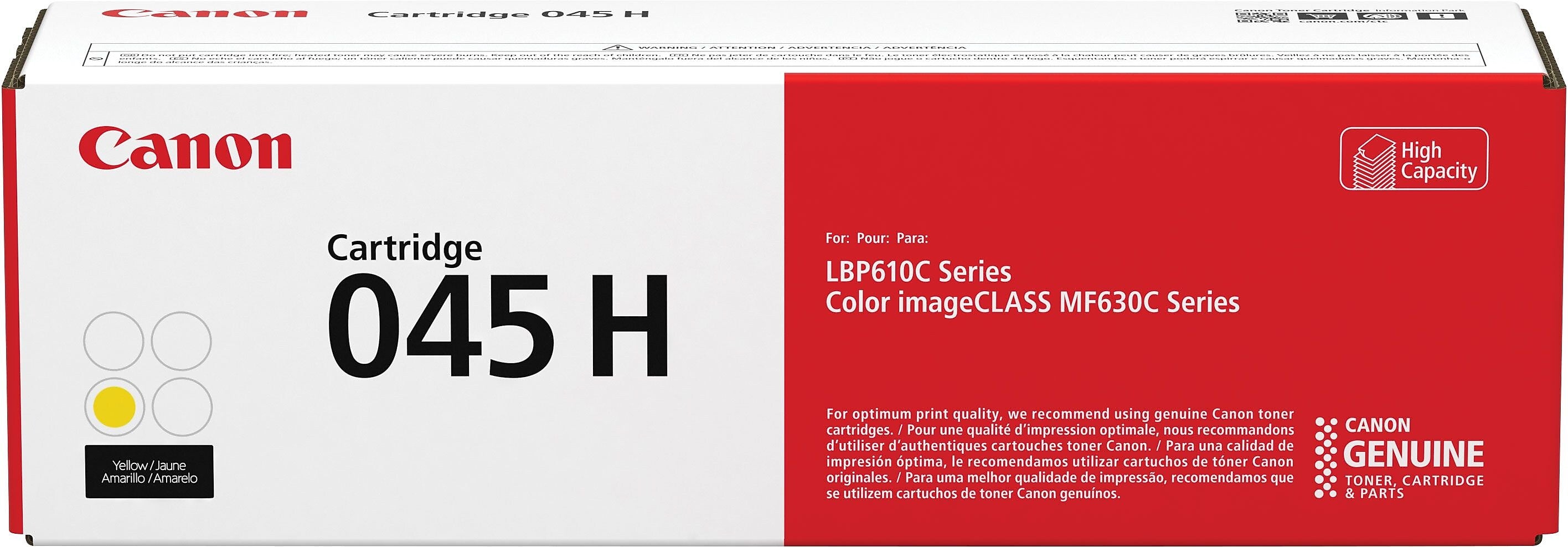Canon 045 H Yellow High Yield Toner Cartridge, Prints Up to 2,200 Pages