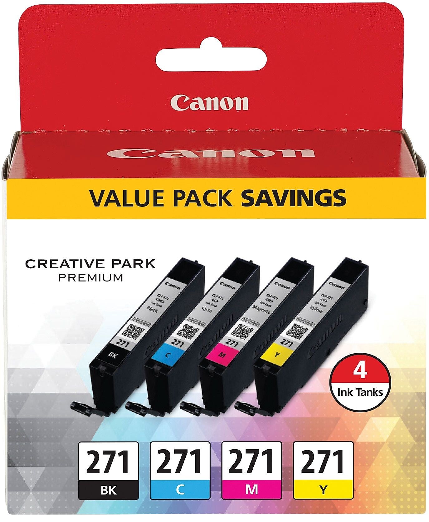 Canon 271 Black/Cyan/Magenta/Yellow Ink Cartridge, 4/Pack