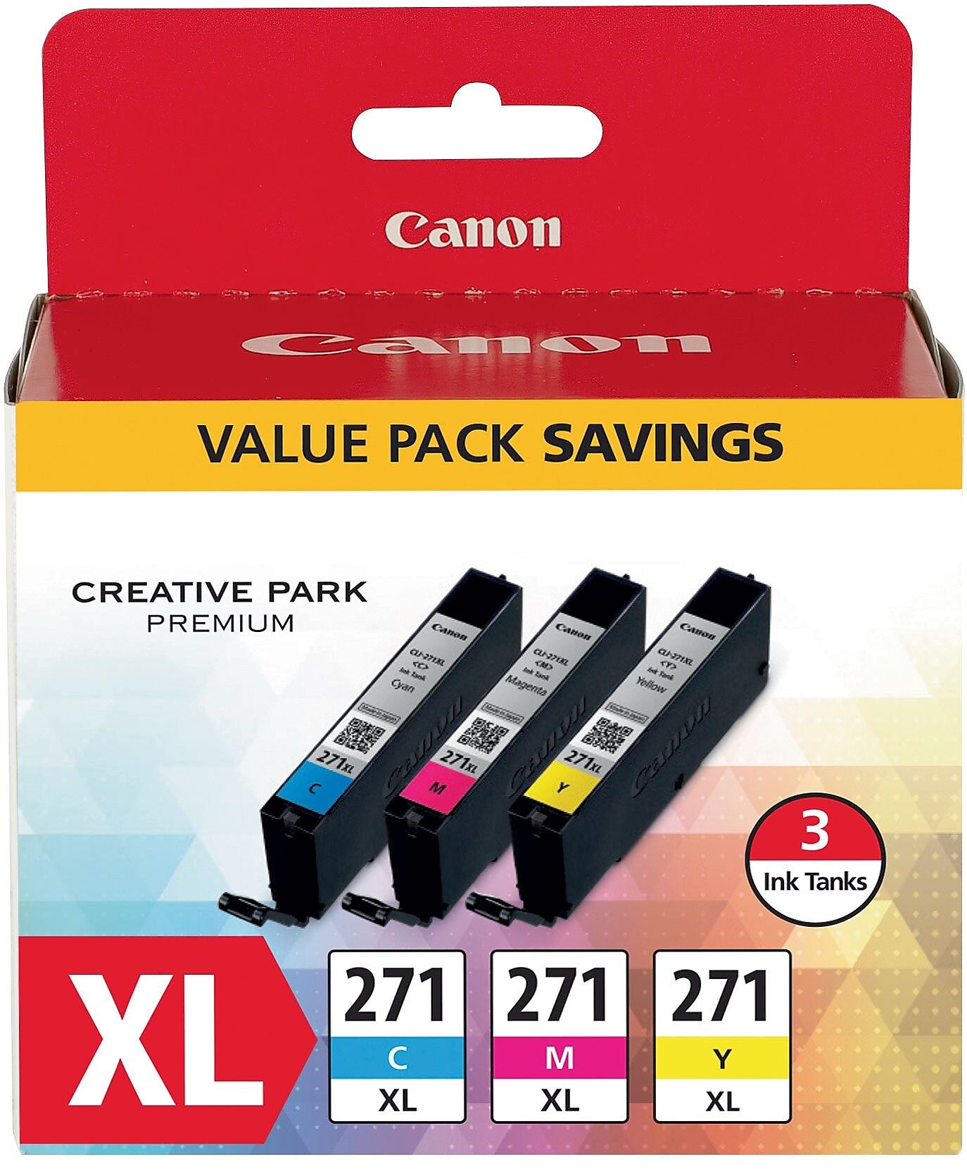 Canon 271 Cyan/Magenta/Yellow Ink Cartridge, 3/Pack