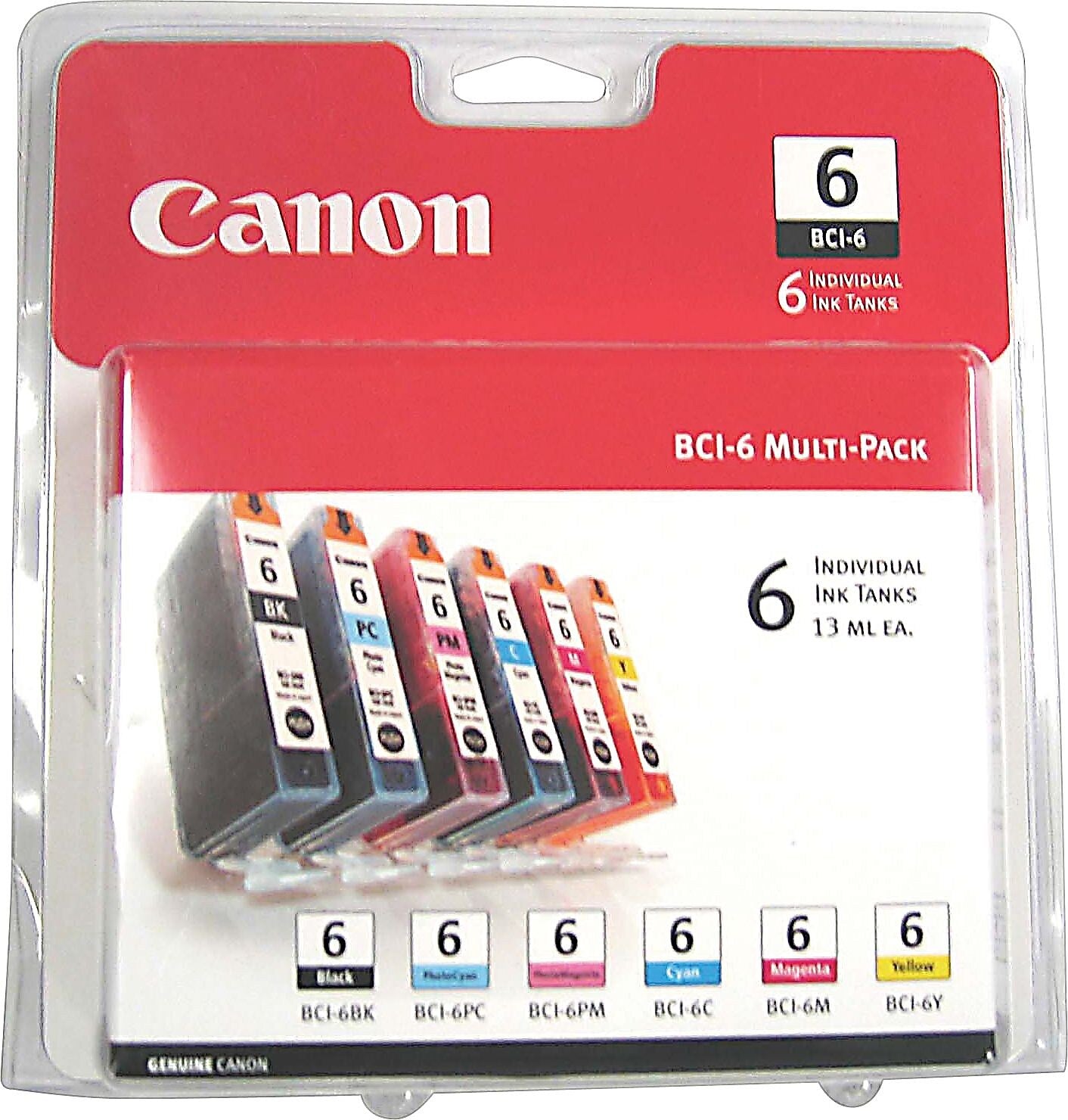 Canon 6 Black/Cyan/Magenta/Yellow/Photo Cyan/Photo Magenta Standard Yield Ink Cartridge, 6/Pack