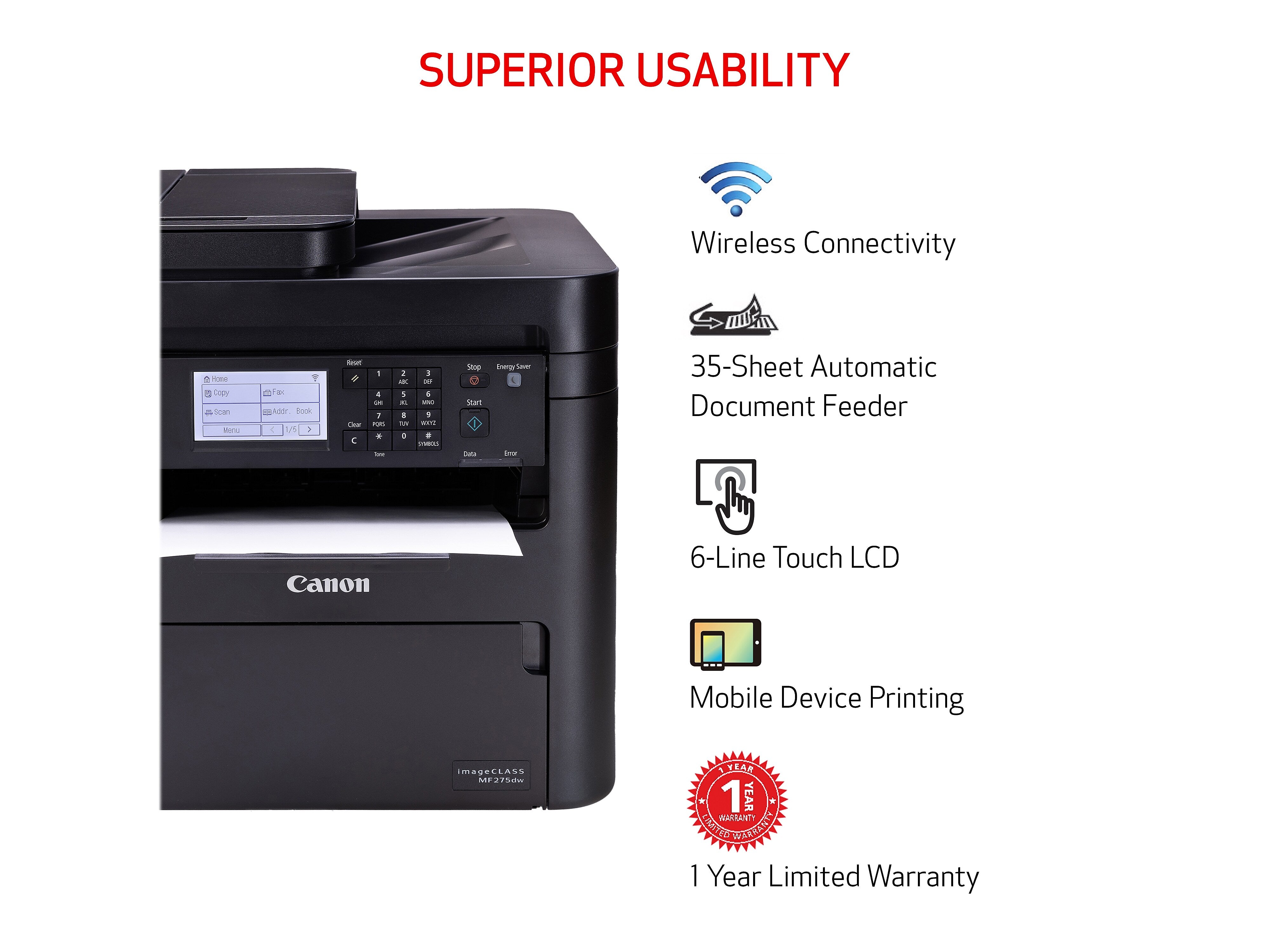 Canon imageCLASS MF275dw Wireless Black & White All-in-One Laser Printer