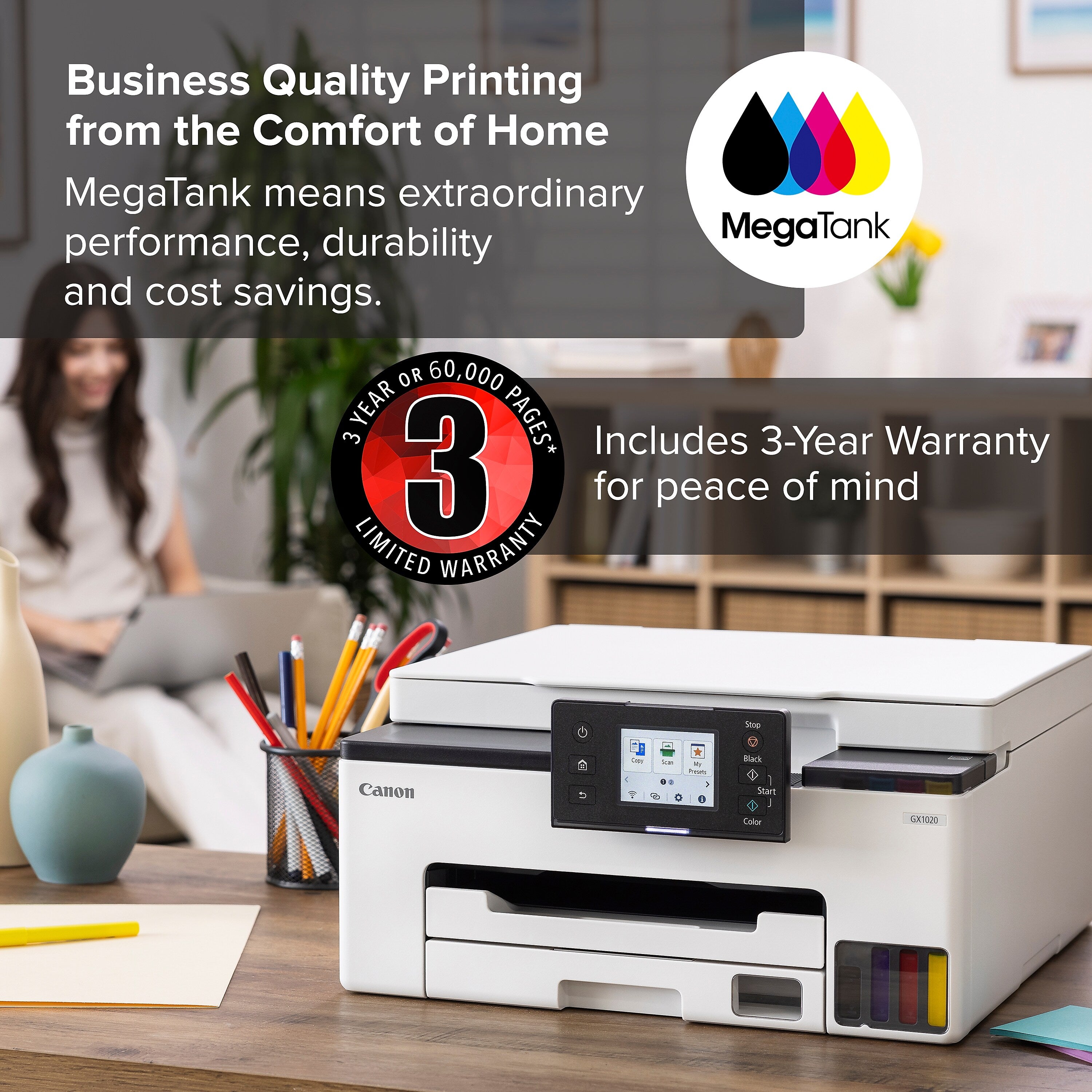 Canon MAXIFY GX1020 Inkjet Printer, All-in-One Supertank, Print, Scan, Copy
