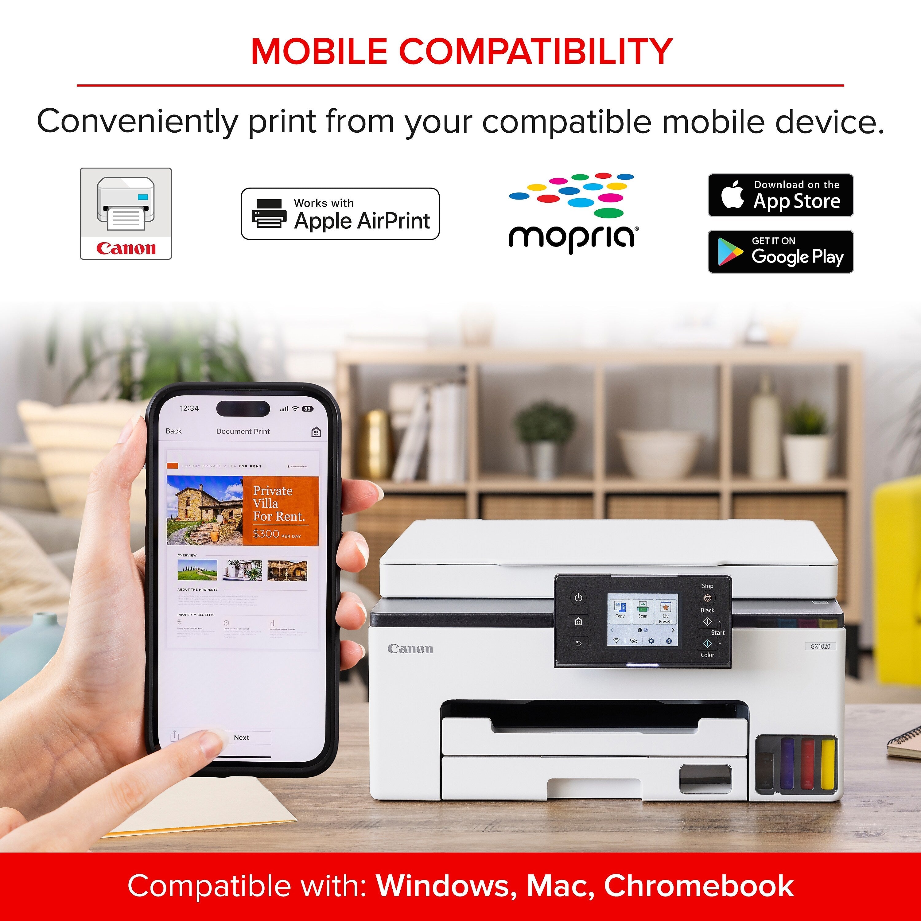 Canon MAXIFY GX1020 Inkjet Printer, All-in-One Supertank, Print, Scan, Copy