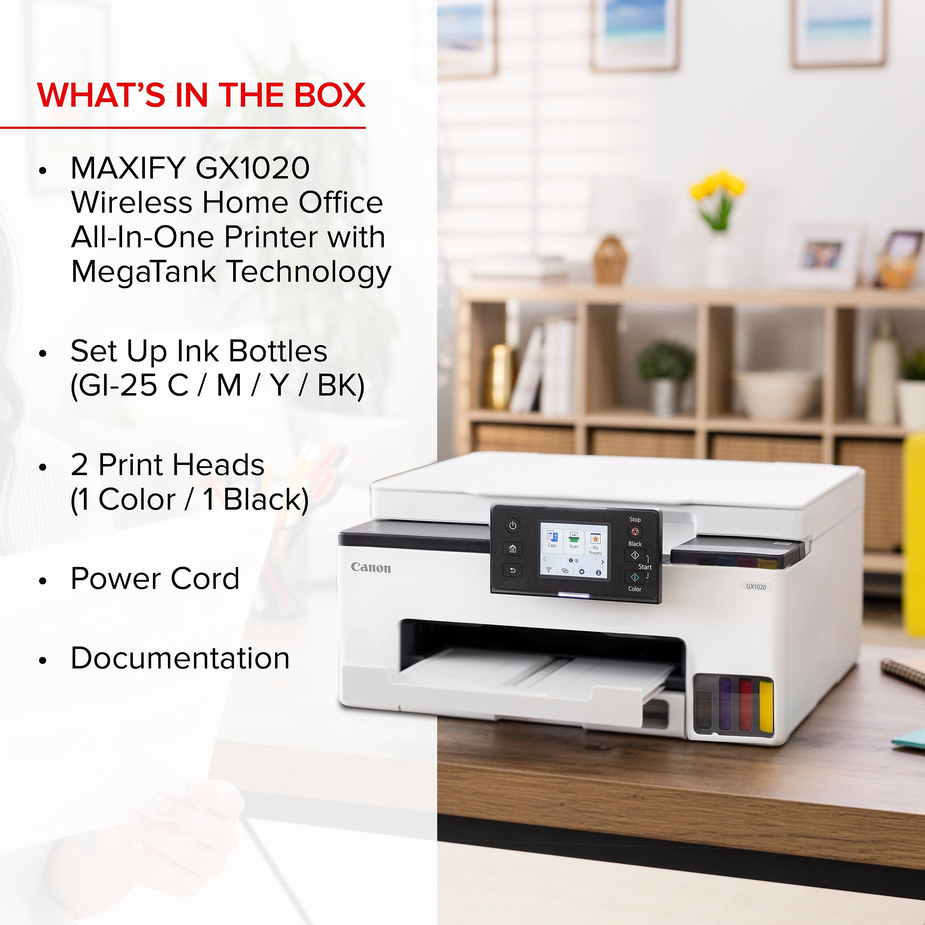 Canon MAXIFY GX1020 Inkjet Printer, All-in-One Supertank, Print, Scan, Copy
