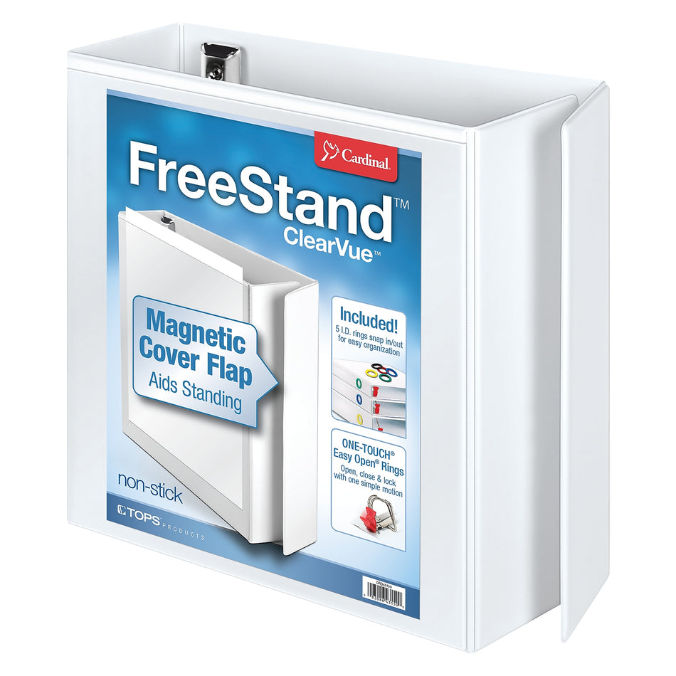 Cardinal FreeStand EasyOpen Heavy Duty 4" 3-Ring View Binders, D-Ring, White