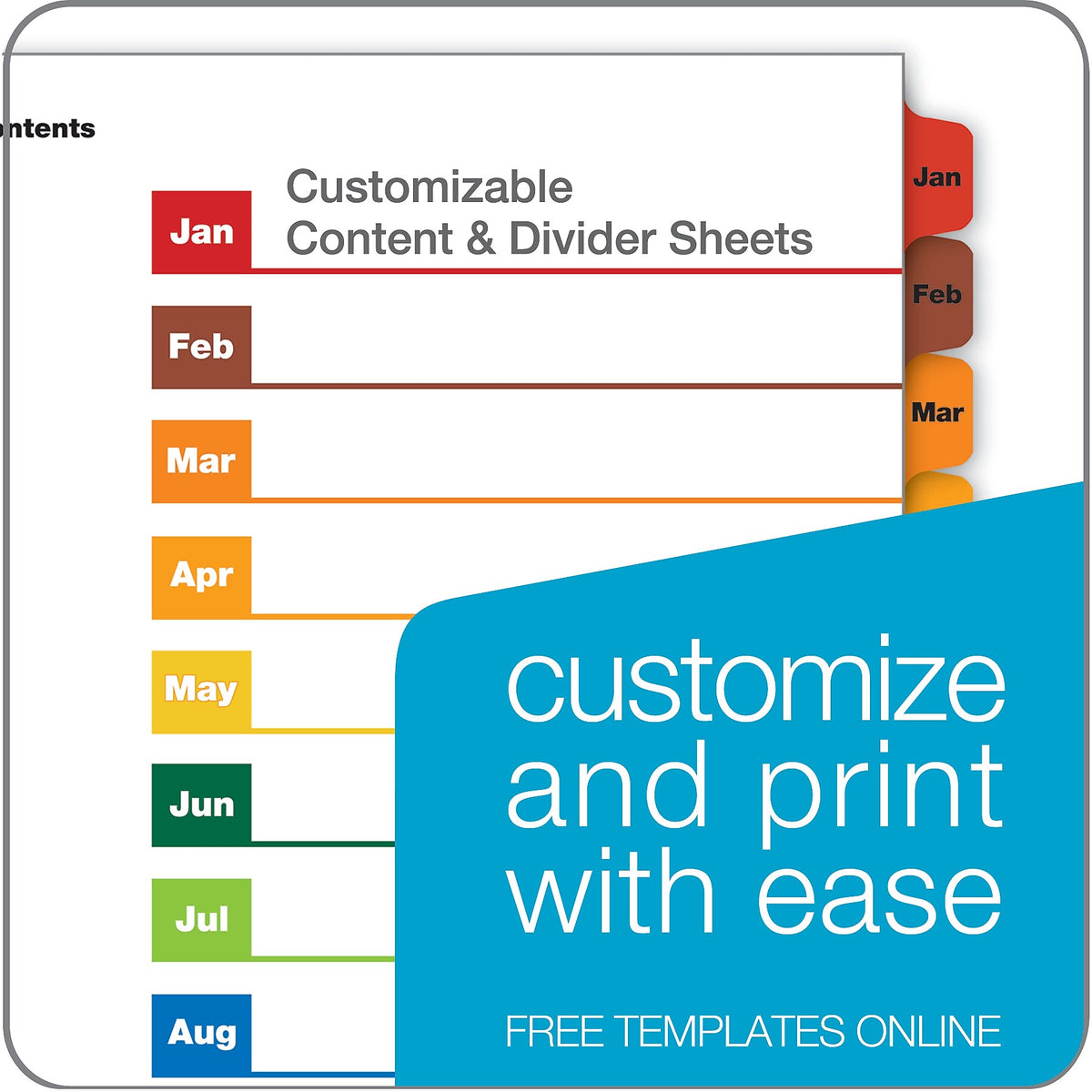 Cardinal OneStep Monthly Paper Dividers, 12-Tab, Multicolor