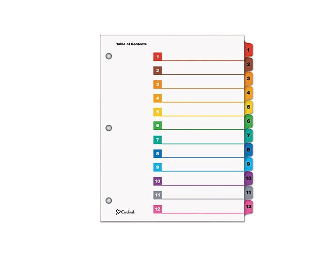 Cardinal OneStep Printable Paper Table of Contents and Dividers, 12-Tab, Multicolor