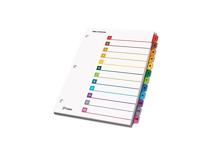 Cardinal OneStep Printable Paper Table of Contents and Dividers, 12-Tab, Multicolor