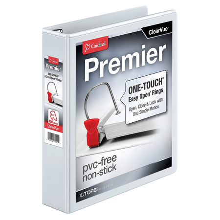 Cardinal Premier Heavy Duty 1 1/2" 3-Ring View Binders, D-Ring, White