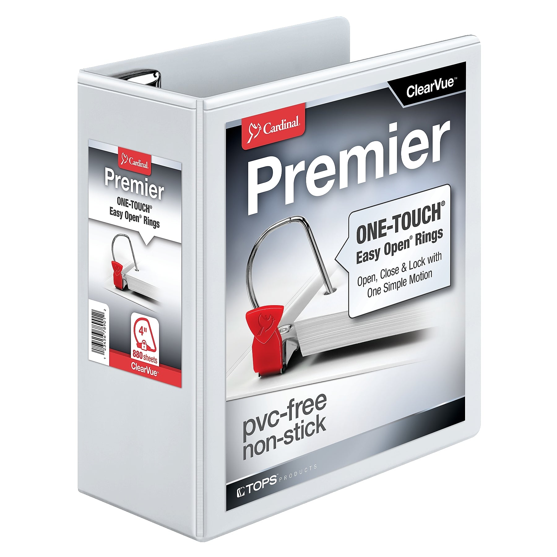 Cardinal Premier Heavy Duty 4" 3-Ring View Binders, D-Ring, White