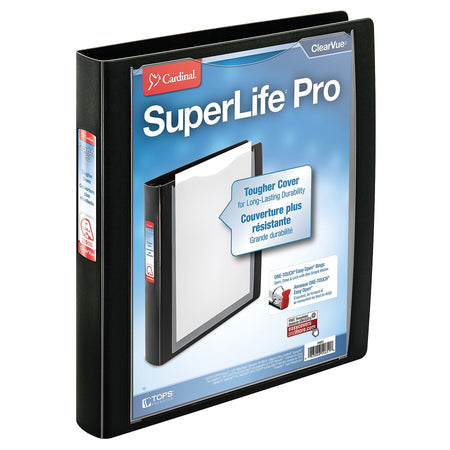 Cardinal SuperLife Pro EasyOpen ClearVue 1" 3-Ring View Binders, D-Ring, Black