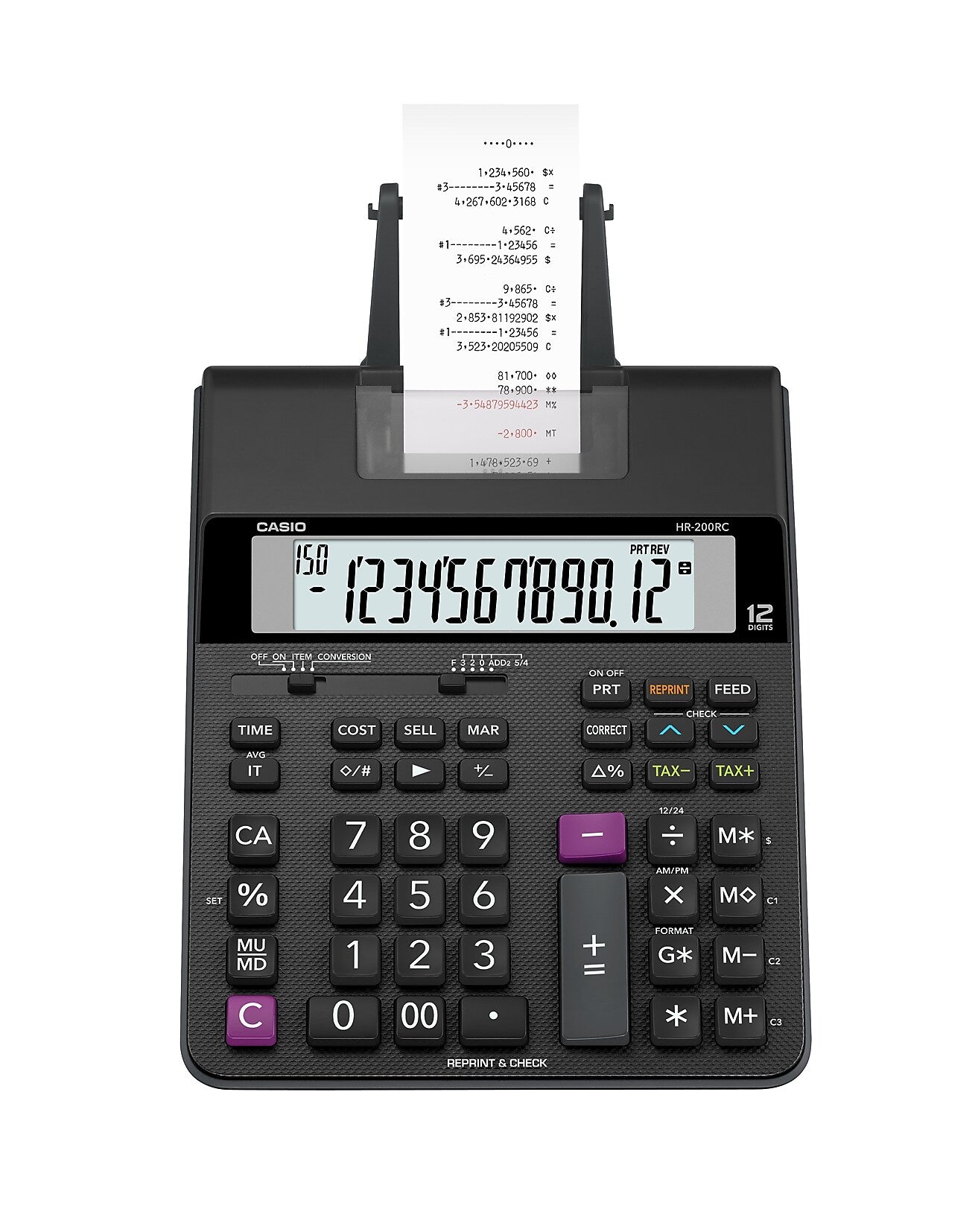 Casio HR-200RC 12-Digit Compact Printing Calculator, Black