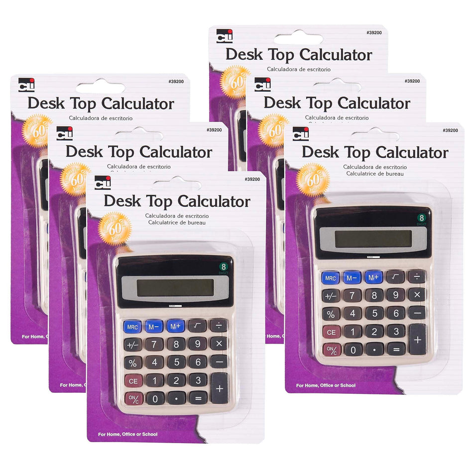 Charles Leonard 8-Digit Dual Powered Desktop Calculator, Gray, Pack of 6