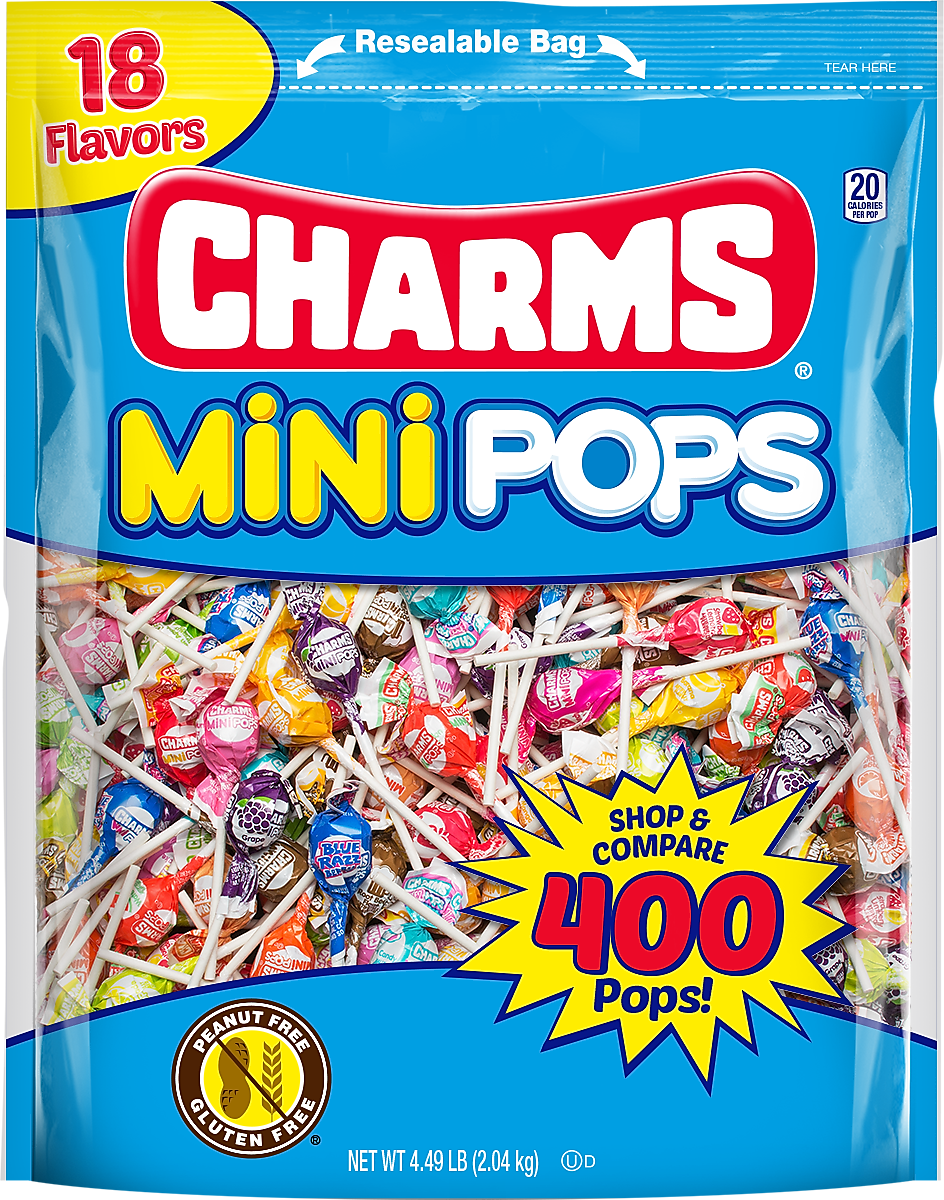 Charms Mini Pops Lollipops, Assorted Flavors, 71.96 oz., 400 Pieces