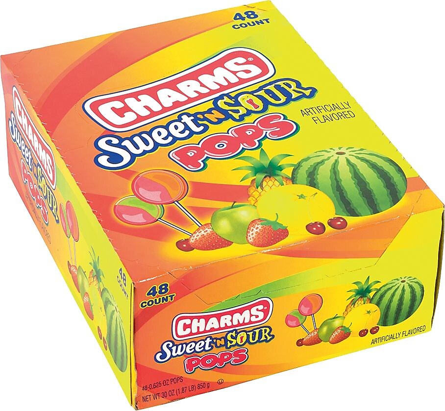 Charms Sweet & Sour Pops Lollipops, Assorted Flavors, 48 Pieces