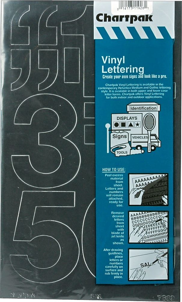 Chartpak Press-On Vinyl 3" Numbers, Black, 10/Pack