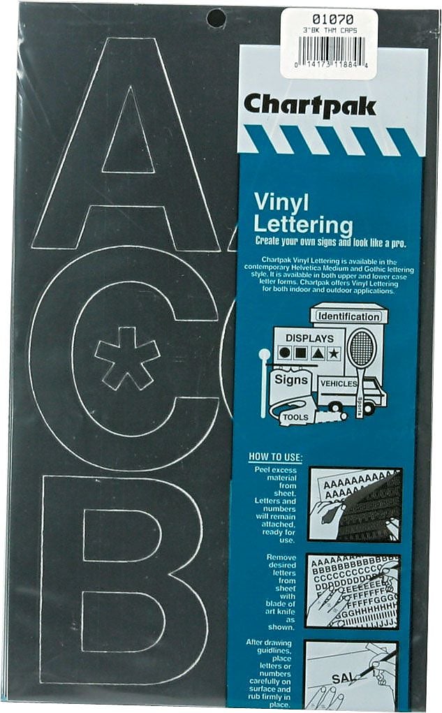 Chartpak Press-On Vinyl Uppercase Letters, 3" high, Helvetica, Black