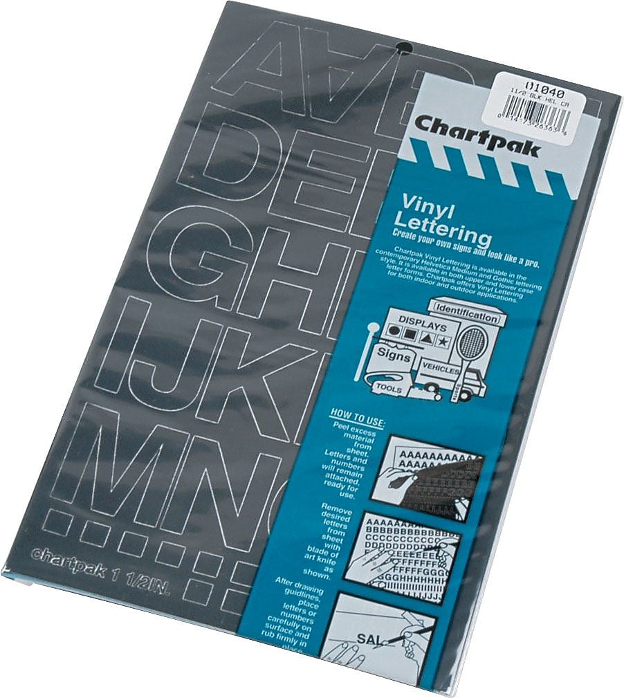 Chartpak Press-On Vinyl Uppercase Letters/Numbers, Black, 1-1/2