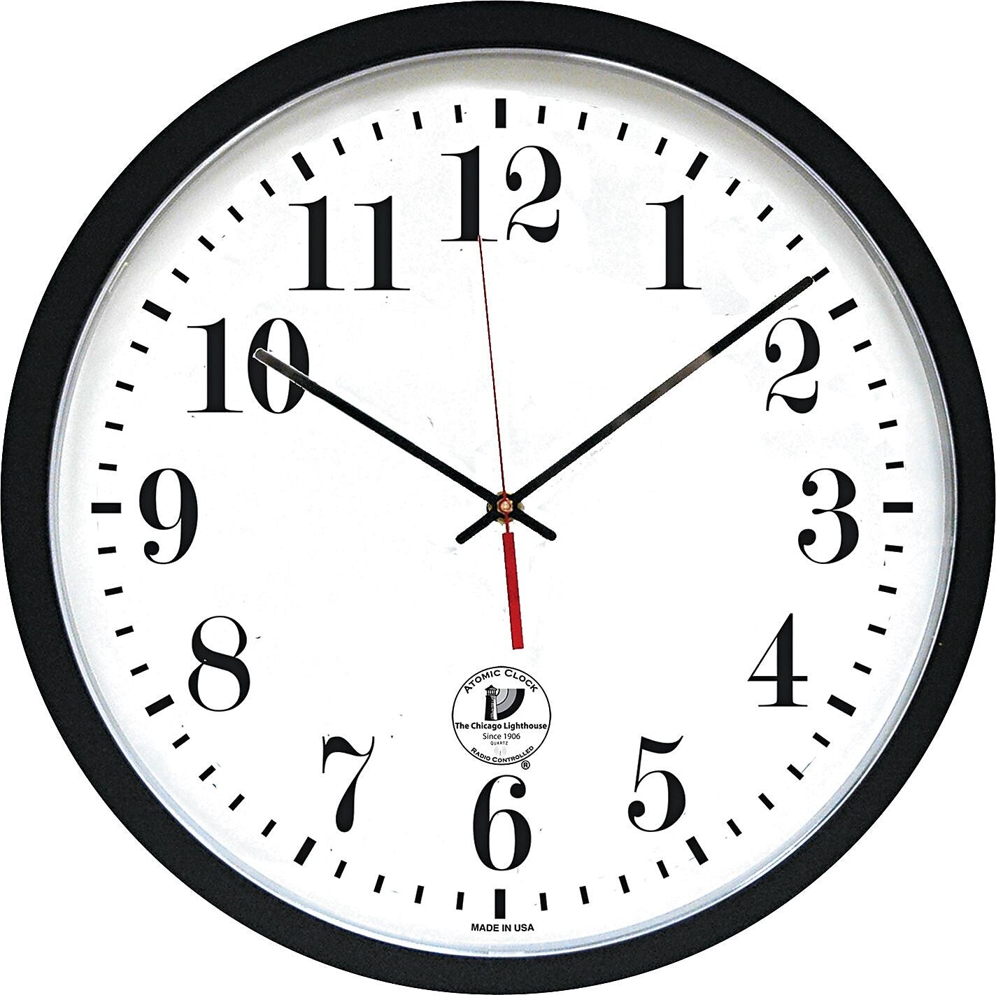Chicago Lighthouse Atomic Slimline Contemporary Clock, 16.5in, Black