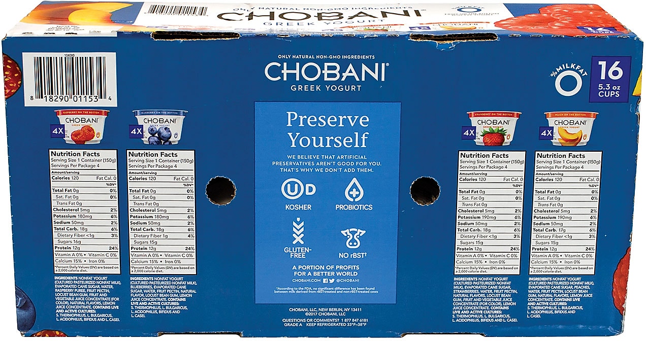 Chobani Greek Yogurt Variety Pack, 5.3 oz., 16/Pack