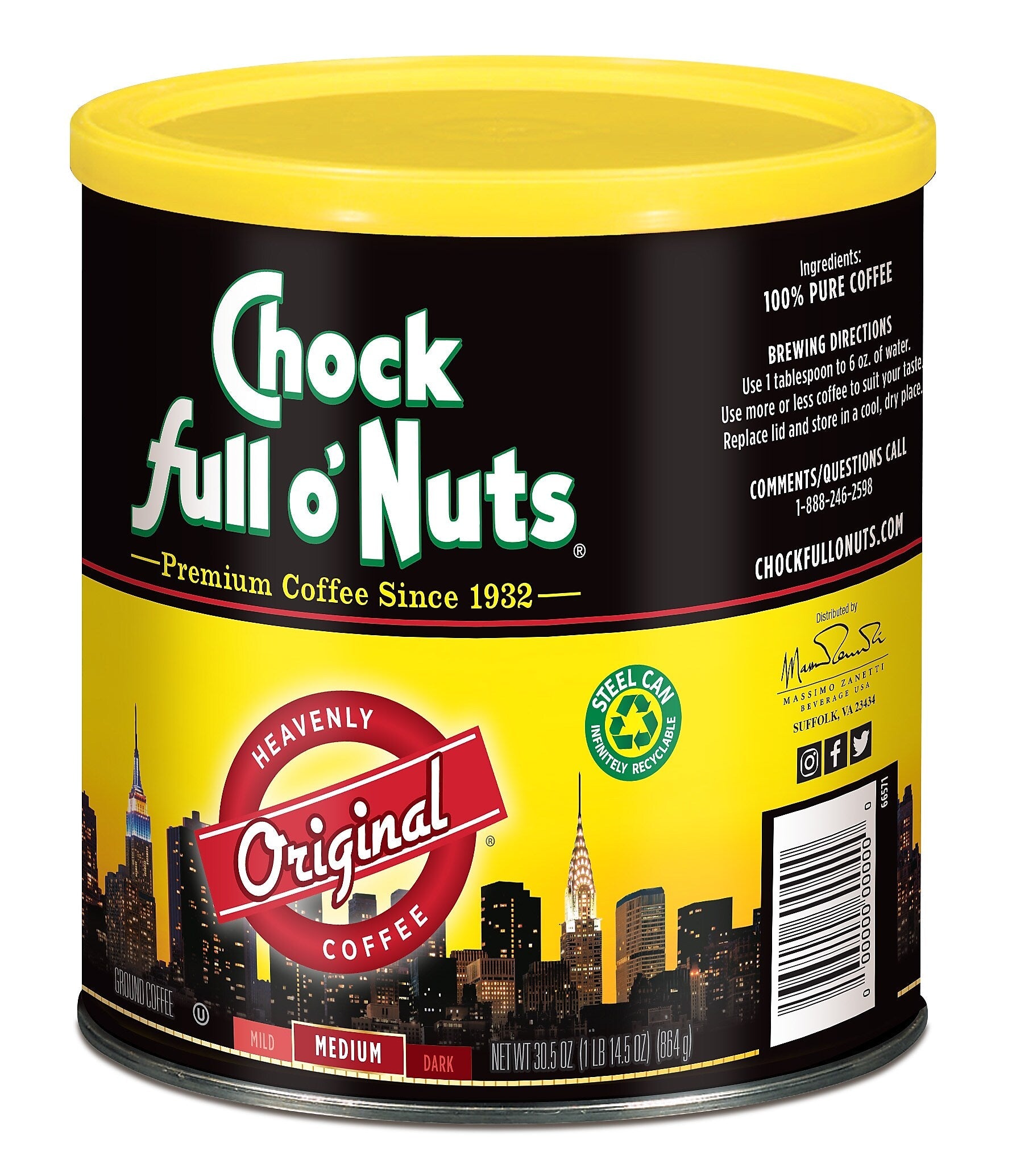 Chock full o'Nuts Original Blend Ground Coffee, Medium Roast, 30.5 oz.