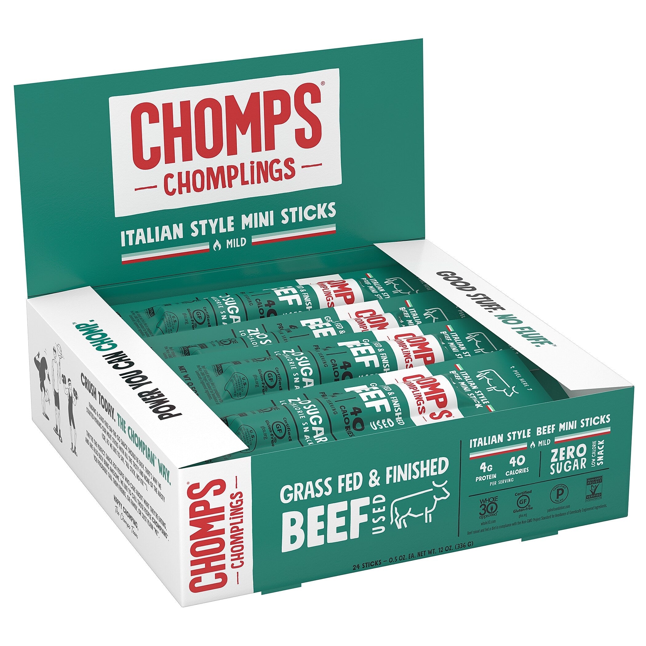 Chomps Chomplings Italian Style Beef Meat Stick, 24/Box