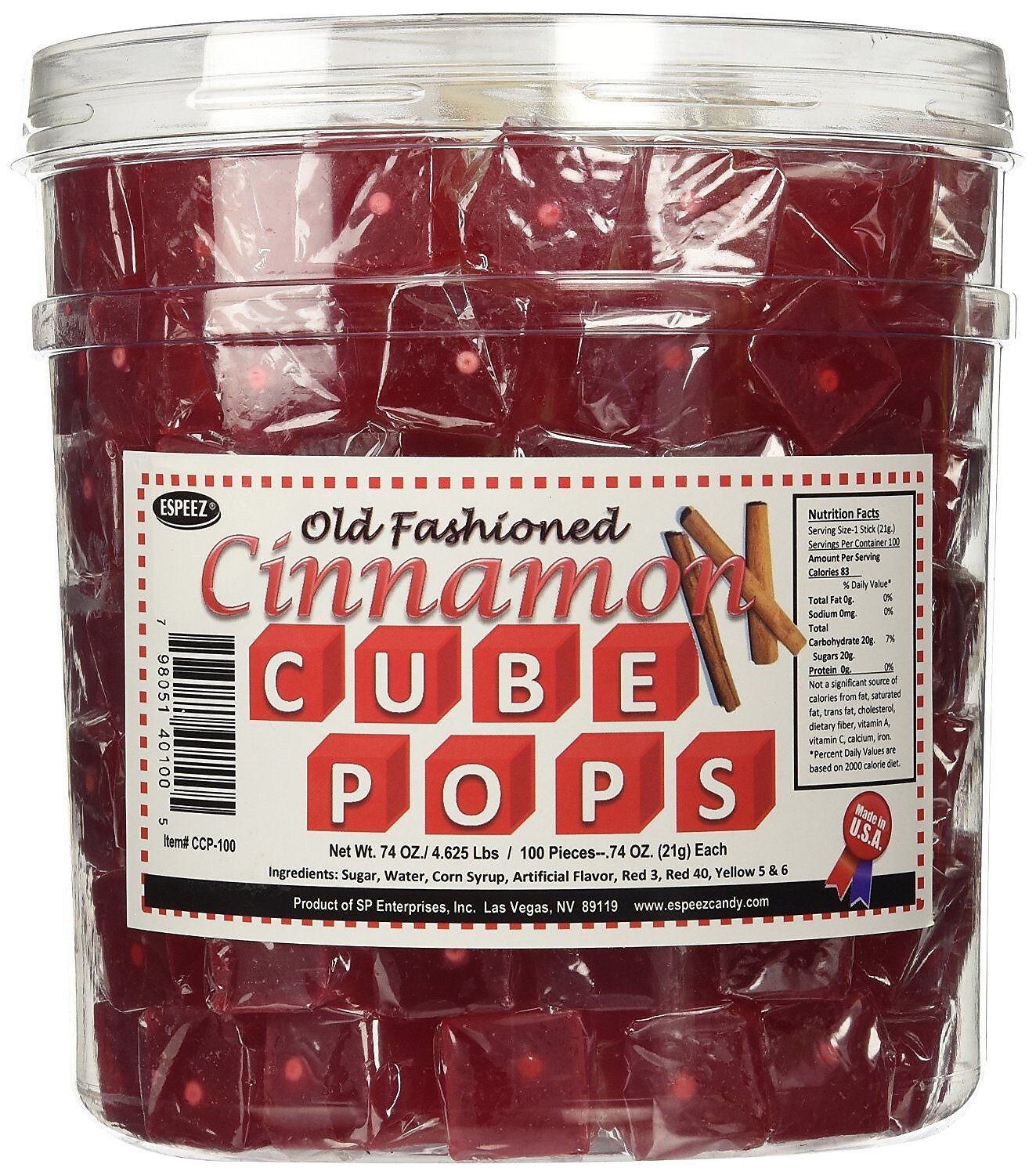 Cinnamon Cube Pops, .8 oz., 100 Lollipops/Tub
