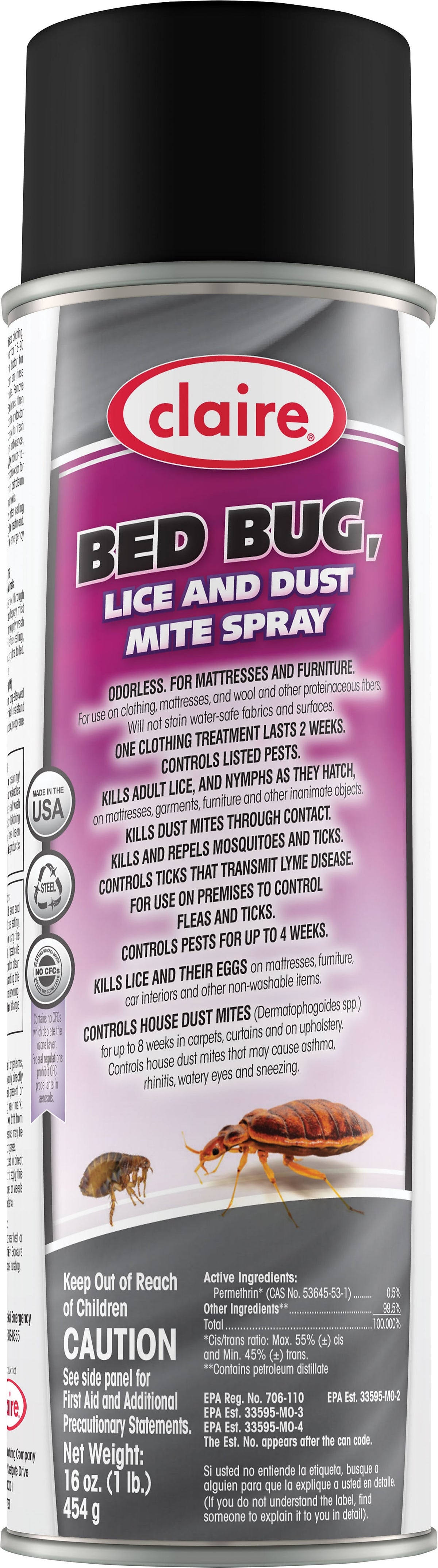 Claire® Bed Bug, Lice and Dust Mite Spray, 16 oz.