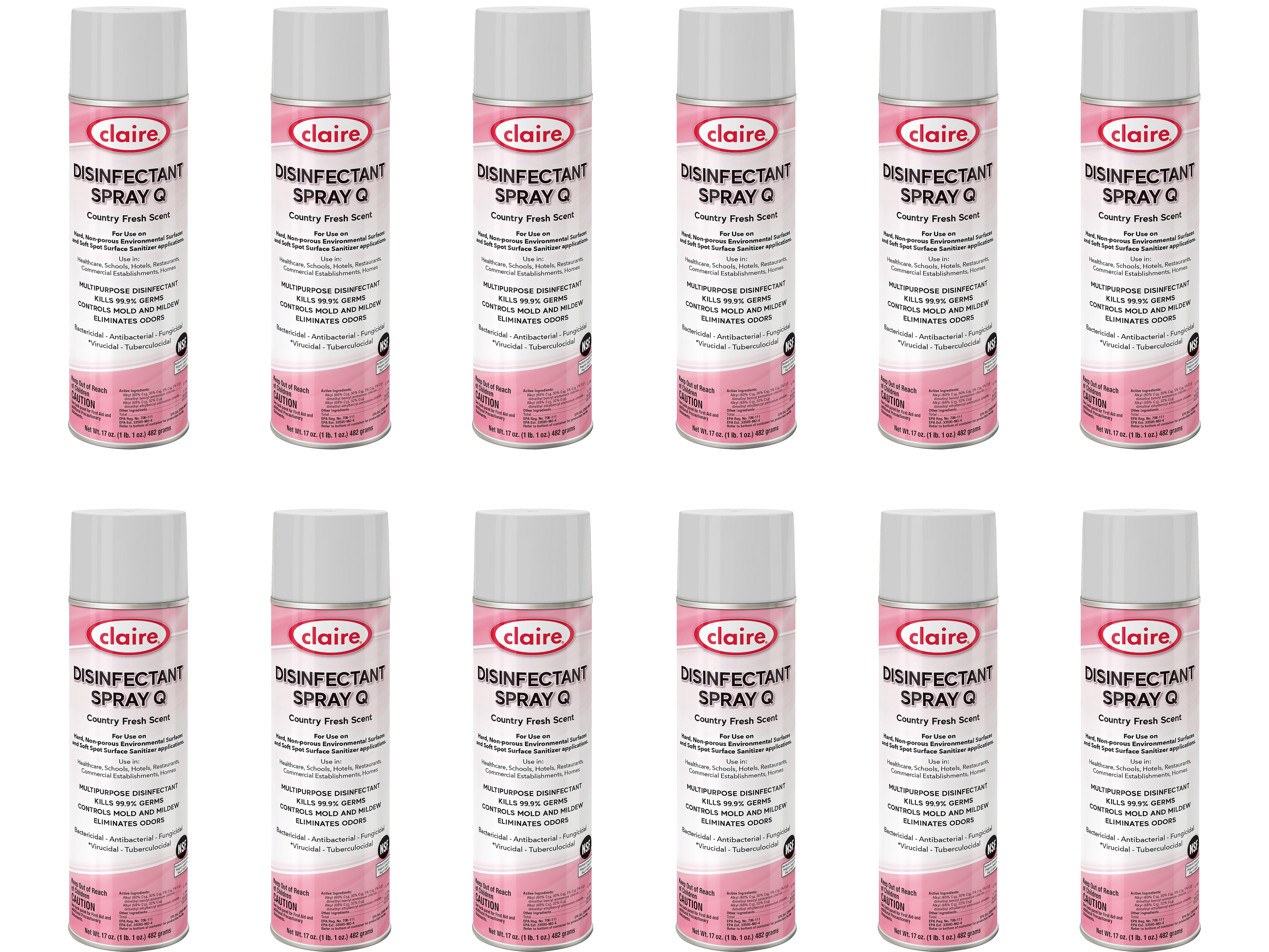 Claire Spray Q Disinfectant Can, Country Fresh, 17 Oz. 12/Carton