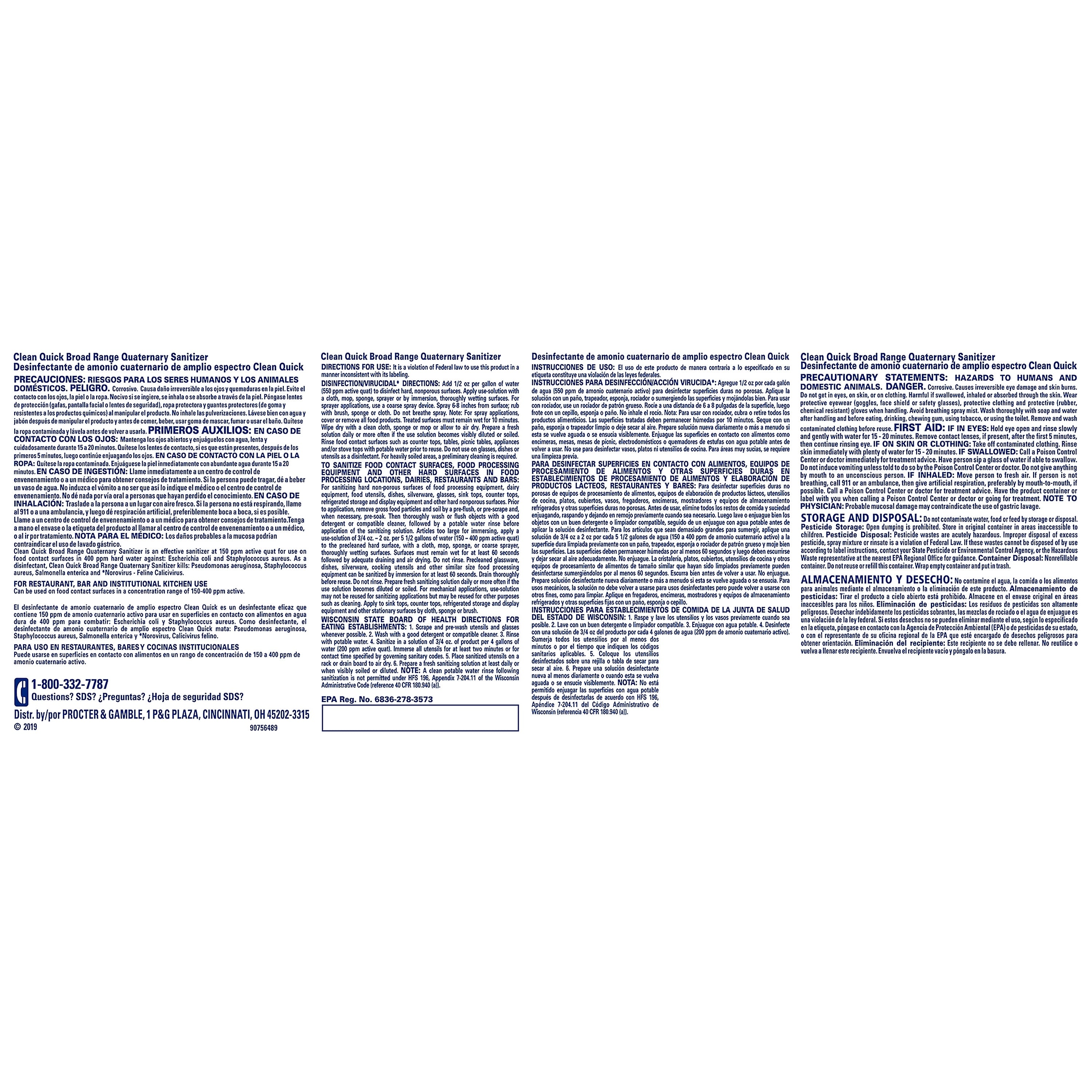 Clean Quick Broad Range Quaternary Sanitizer, Closed Loop, 1 Gallon, 3/Carton
