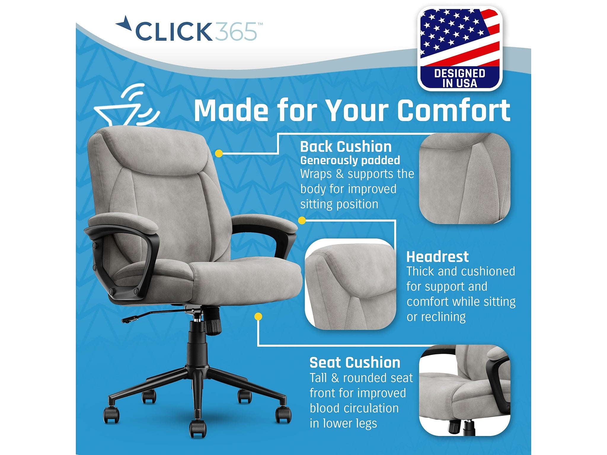 Click365 Transform 1.0 Ergonomic Fabric Swivel Desk Chair, Gray