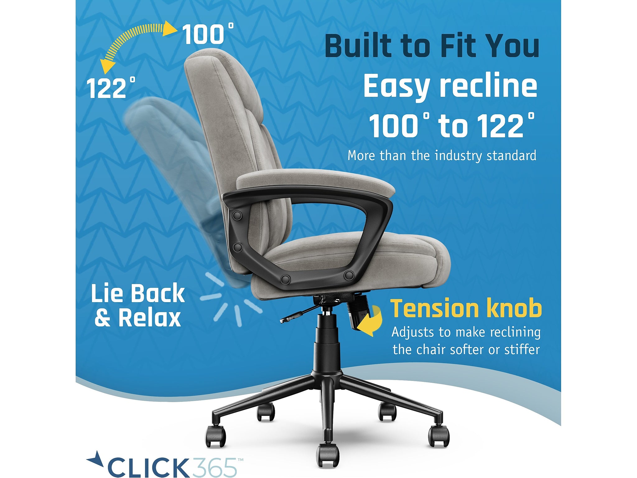 Click365 Transform 1.0 Ergonomic Fabric Swivel Desk Chair, Gray