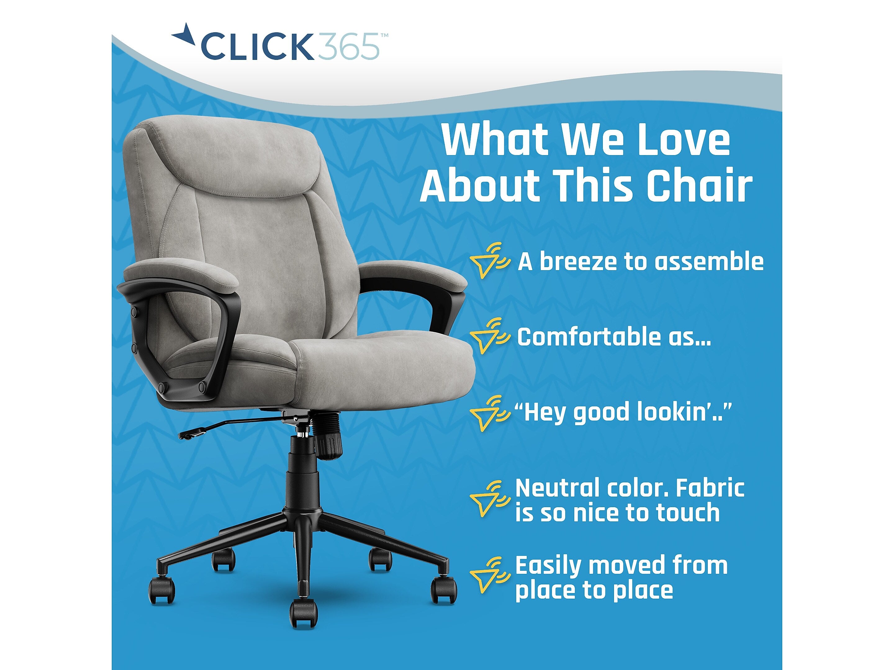 Click365 Transform 1.0 Ergonomic Fabric Swivel Desk Chair, Gray