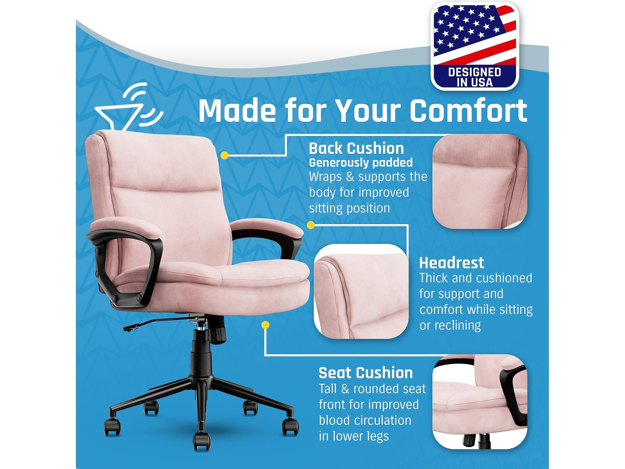 Click365 Transform 2.0 Ergonomic Fabric Swivel Desk Chair, Pink