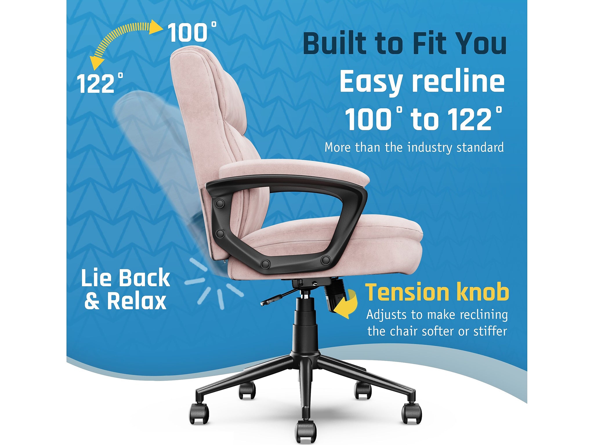 Click365 Transform 2.0 Ergonomic Fabric Swivel Desk Chair, Pink