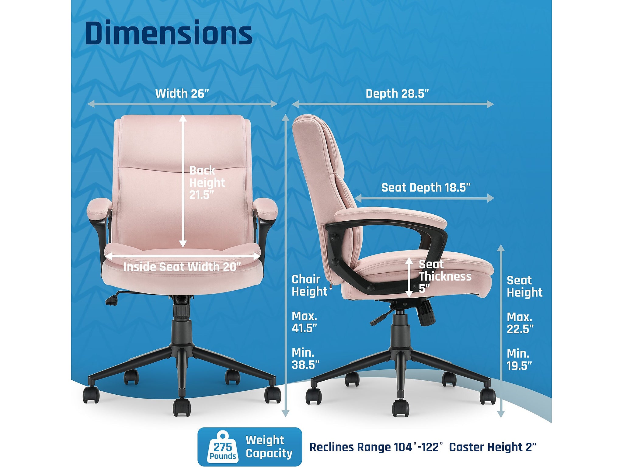 Click365 Transform 2.0 Ergonomic Fabric Swivel Desk Chair, Pink