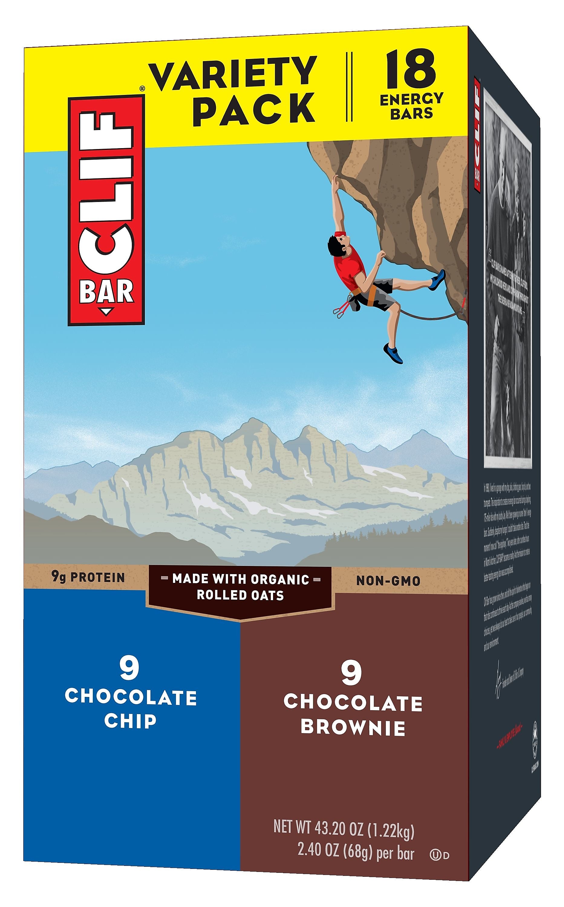 Clif Bar Chocolate Chip and Chocolate Brownie Bar, Variety Pack, 43.2 oz, 18/Box
