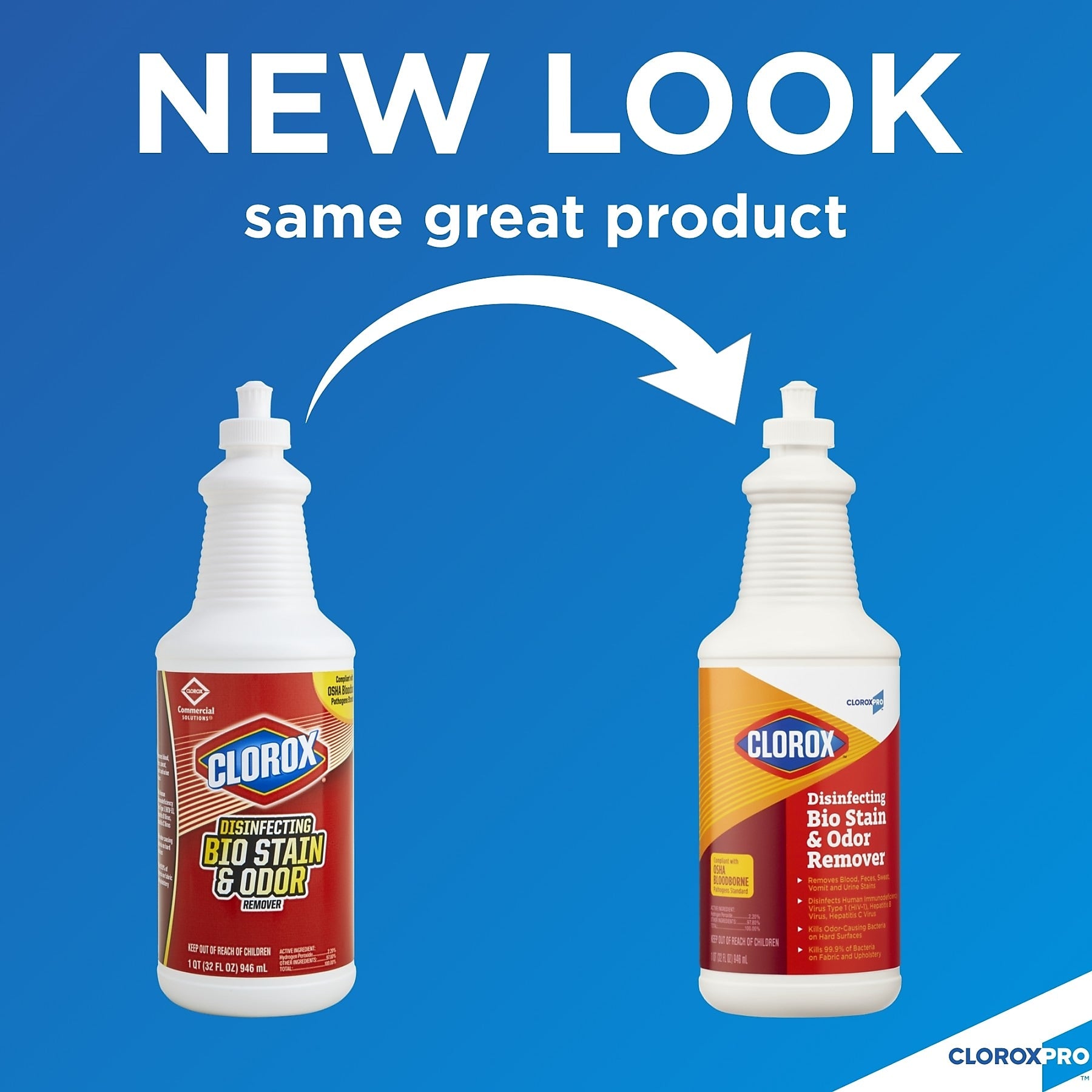 Clorox CloroxPro Disinfecting Bio Stain & Odor Remover Pull Top, 32 oz.