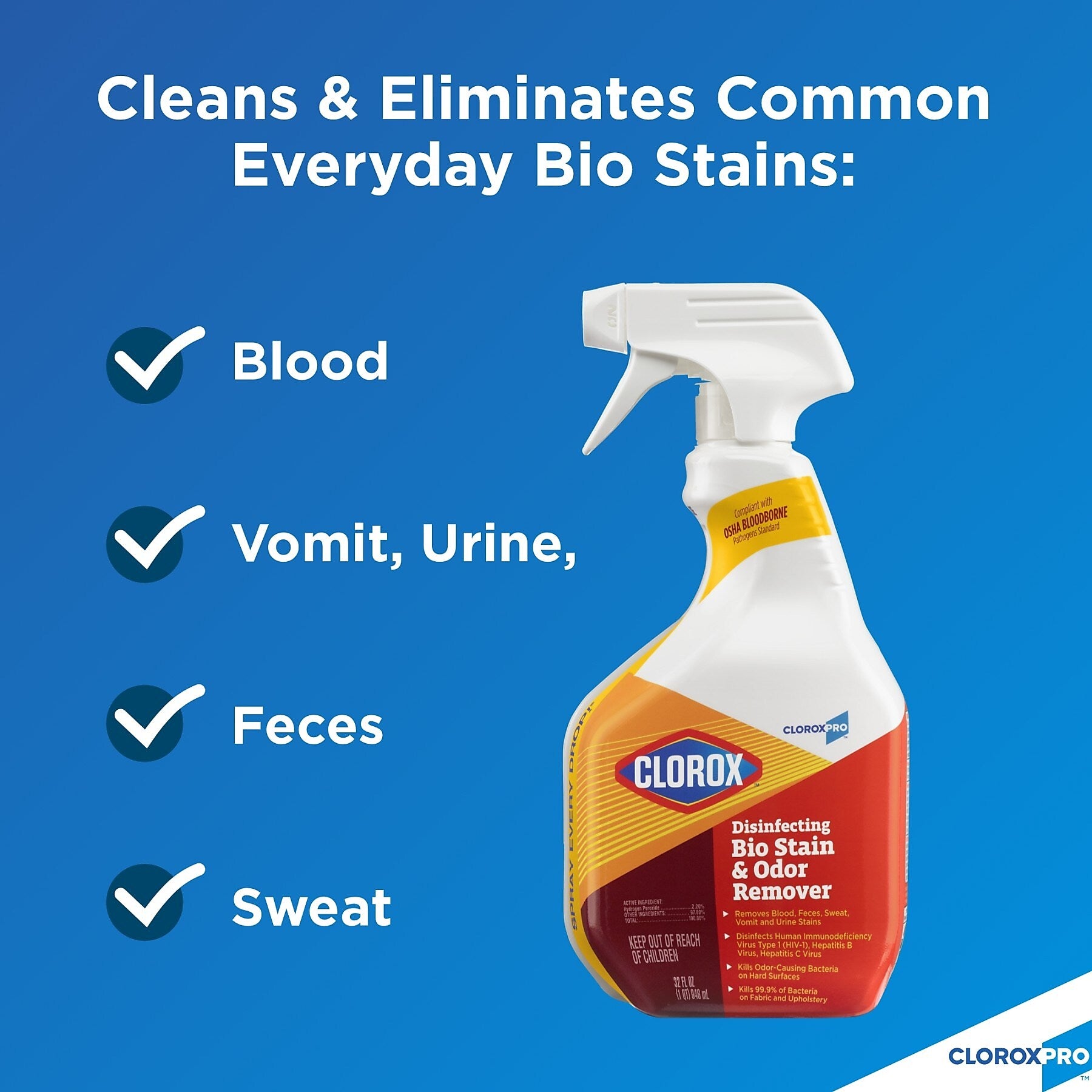 Clorox CloroxPro Disinfecting Bio Stain & Odor Remover Pull Top, 32 oz.