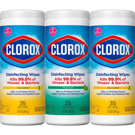 Clorox Disinfecting Wipes Value Pack, Fresh Scent and Crisp Lemon Scent, 35 Wipes/Canister, 3/Pack