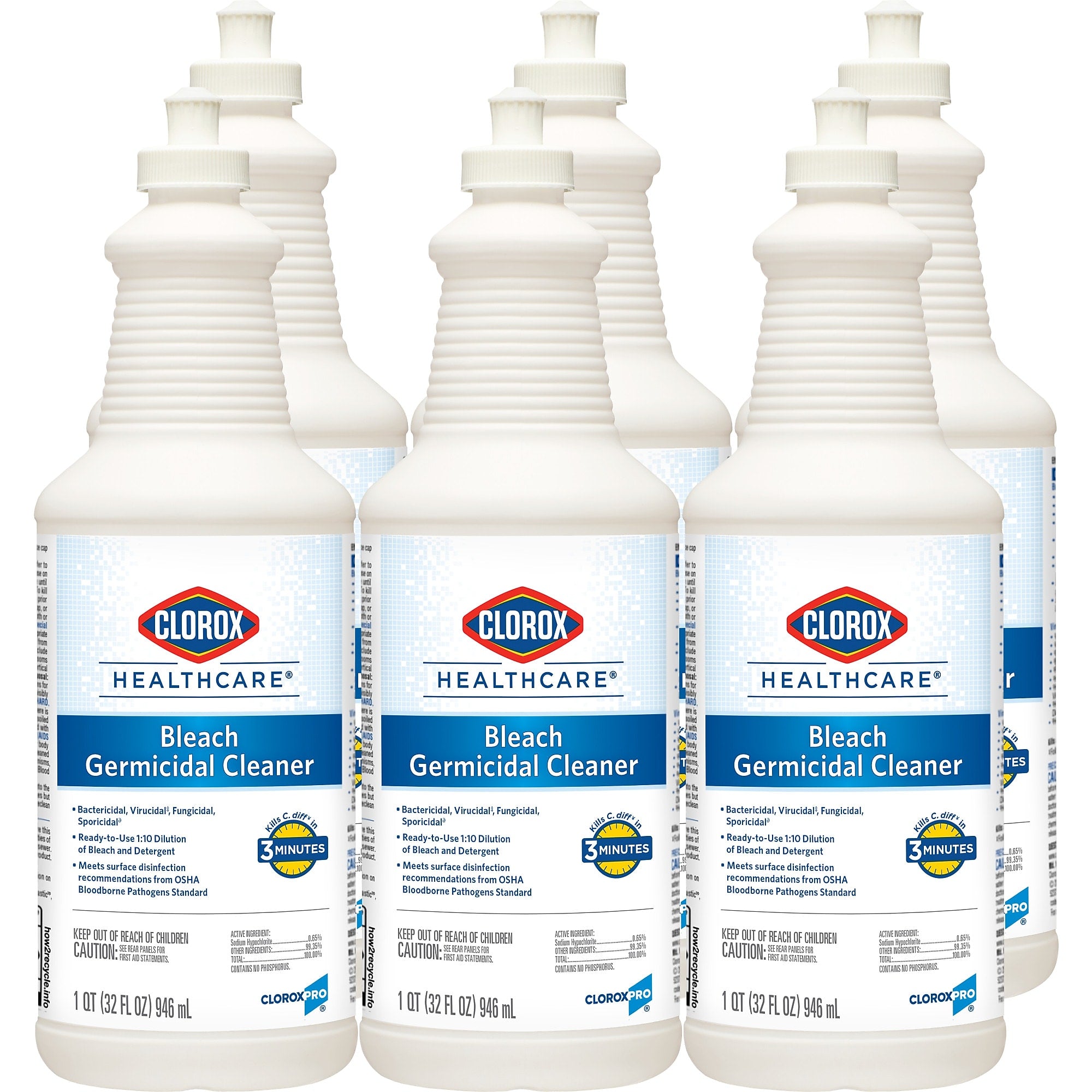 Clorox Healthcare Bleach Germicidal Cleaner, 32 oz., 6/Carton