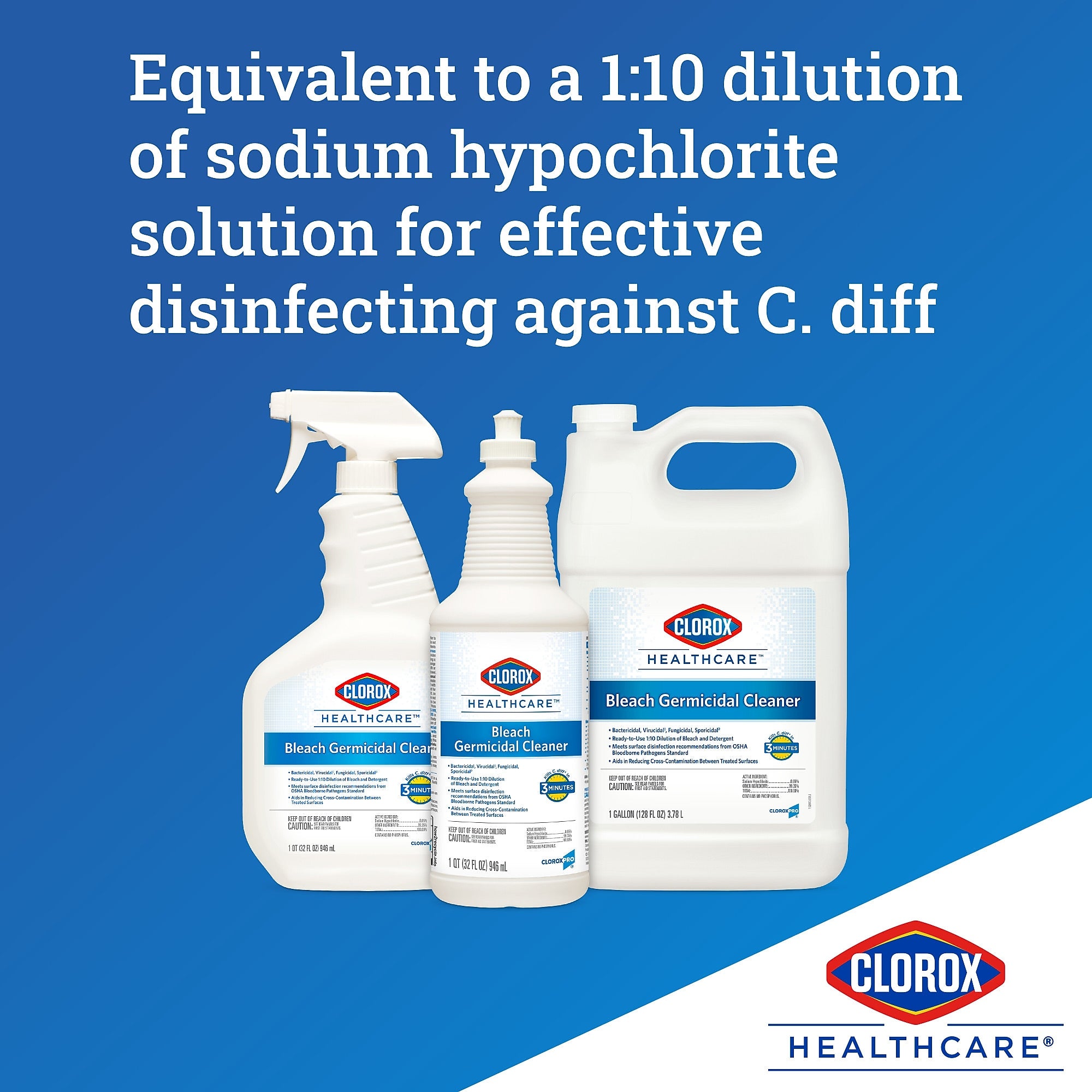 Clorox Healthcare Bleach Germicidal Cleaner, 32 oz., 6/Carton